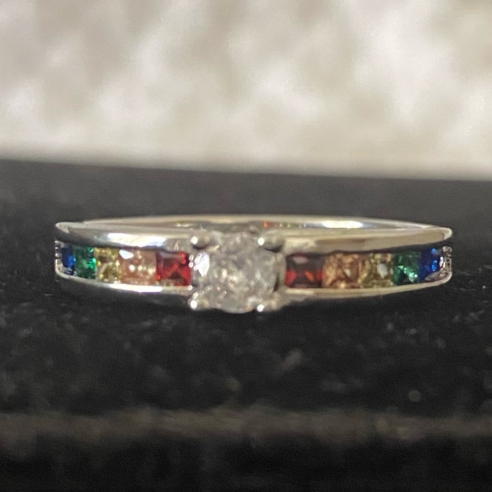 RAINBOW GEMSTONES/CZ STAMPED S925 SILVER RING - Picture 10 of 12